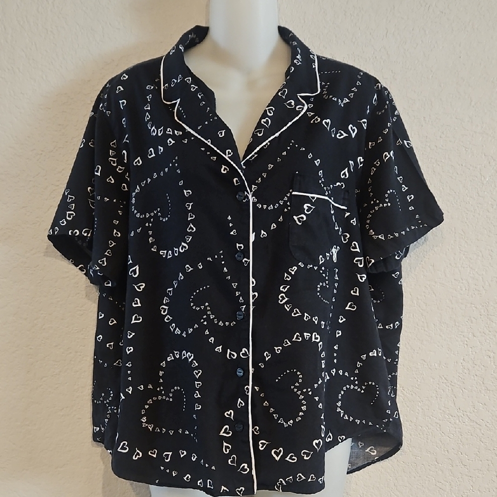 Victoria's Secret | Women's Black White Soft Cozy Hearts Loungewear Pajama Top L